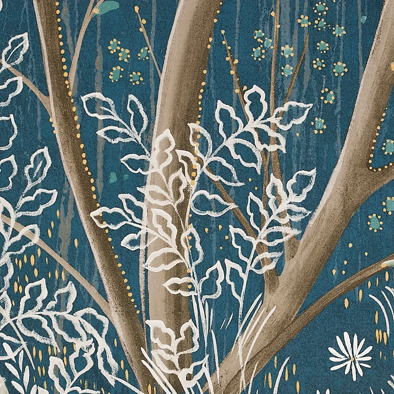 Schumacher BRINDILLE GOLDEN ACCENTED PANEL SET wallpaper, color PEACOCK, SKU 5010922